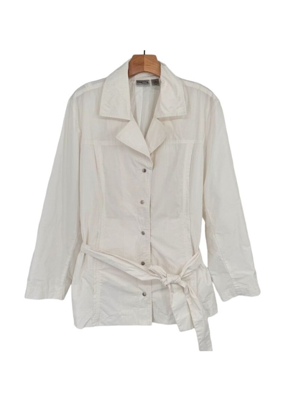 Chicos 3 White Belted rain Jacket  Size XL embroidered women's Coat lined